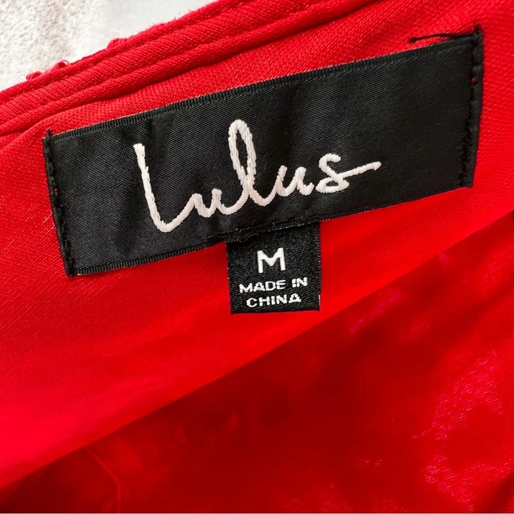 Lulus Pearson Red Lace Dress Sz M Eyelet Lace Flutter Short Dress Sleeve V Back